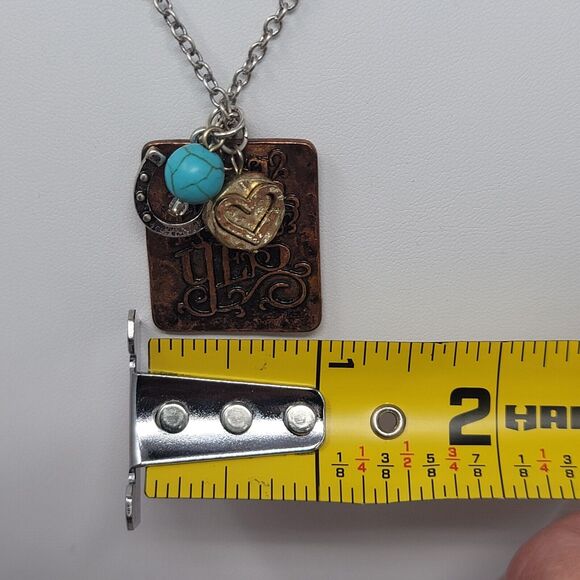 Rodeo Queen Necklace Angelz Design HECK YES Turquoise Copper Horseshoe Heart - Picture 7 of 8